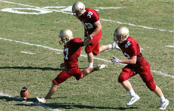 American football players during kick-off